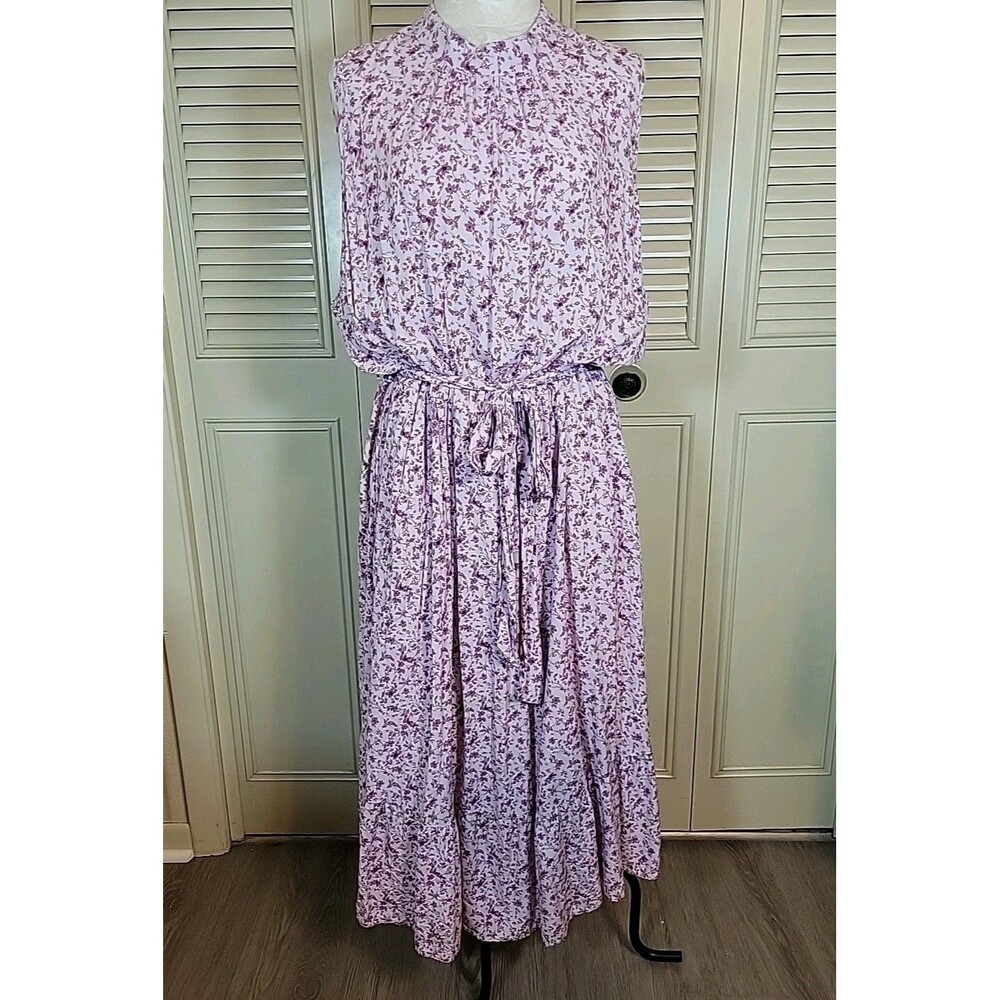 Lilac Floral Sleeveless Maxi Dress with Waist Tie